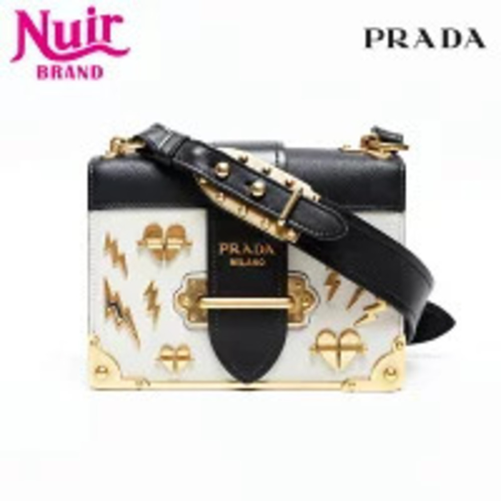 Prada Leather Cahier Charm Icon Shoulder Bag White